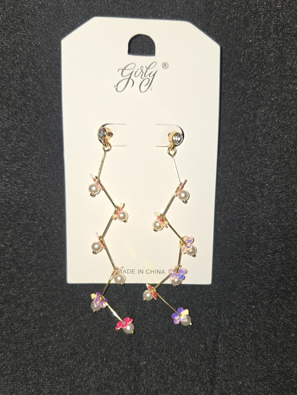 Francesca's Collections Gold Floral Drop Earrings with Pink, Purple, Red Accents